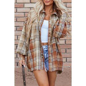 Plaid Snap Down Dropped Shoulder Shacket